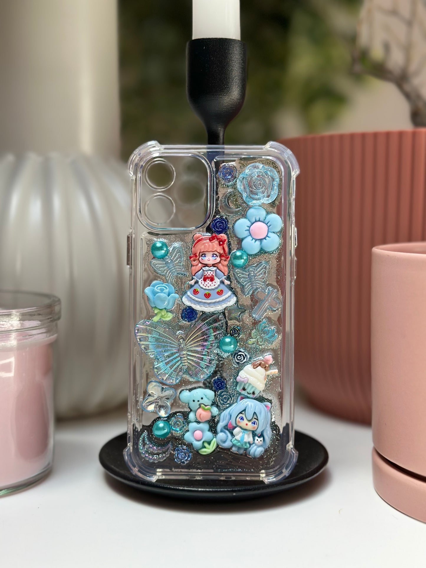 Coque téléphone Paillette Bleue