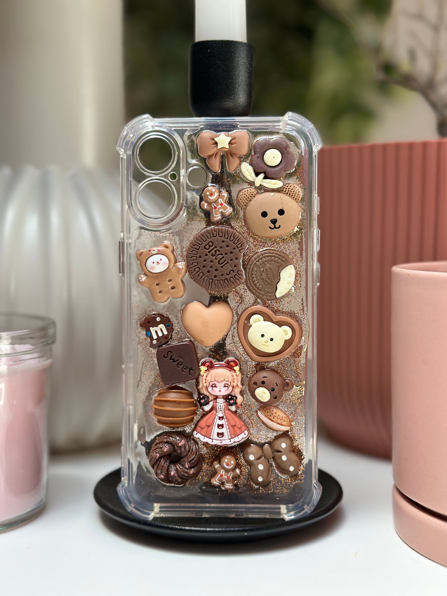 Coque téléphone Paillette Marron