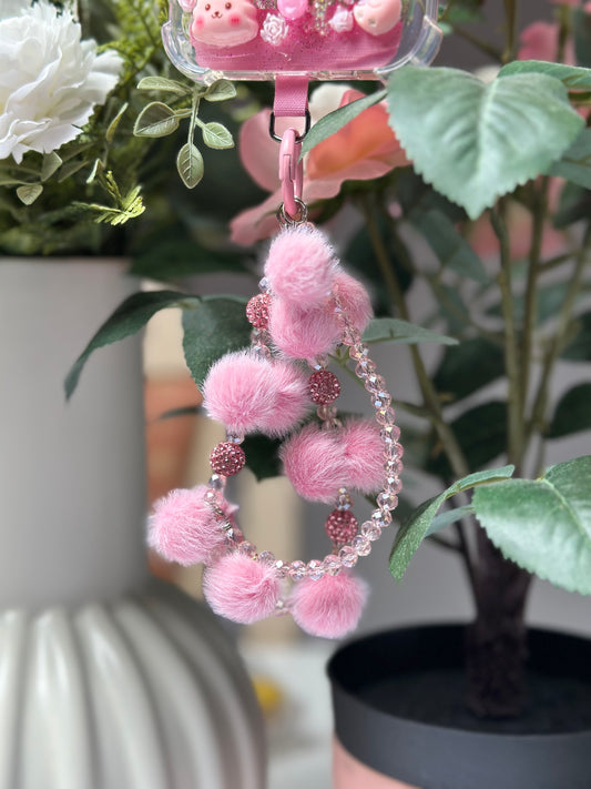 Chaîne de téléphone Ponpon Rose