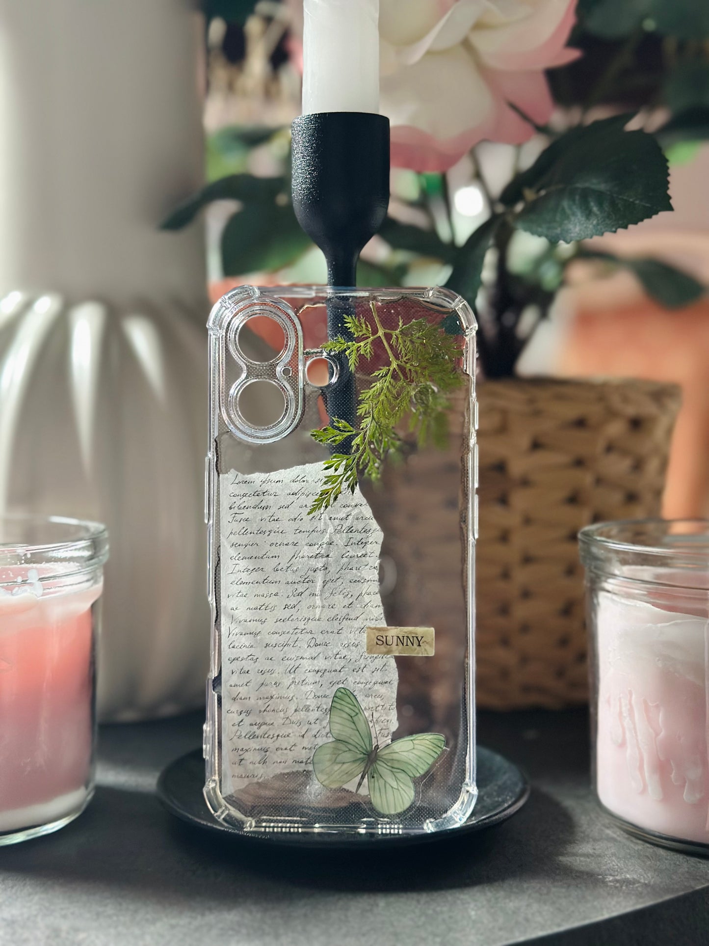 Coque téléphone Fleur et Papillon Vert